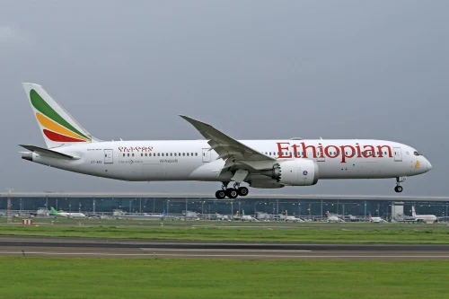 Air Ethiopia Boeing 787 (ET) on the airport apron.