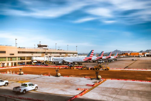 American Airlines (AA) aircraft on the apron.