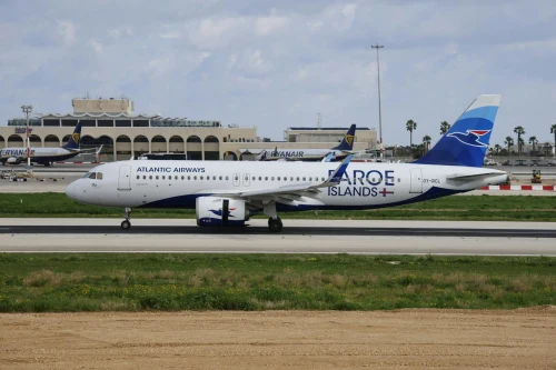 Atlantic Airways Airbus A320 (RO) on the airport apron.