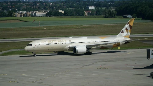 Etihad Airways Boeing 787 (EY) on the airport apron.