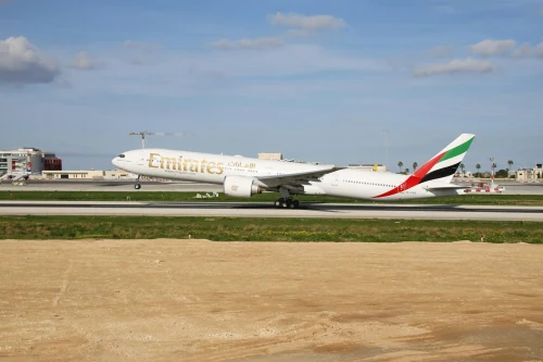 Gulf Air Boeing 777 (GF) on the airport apron.