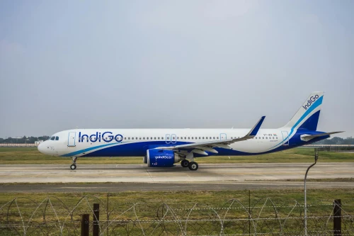Indigo Airbus A320 (6E) lined up for departure.