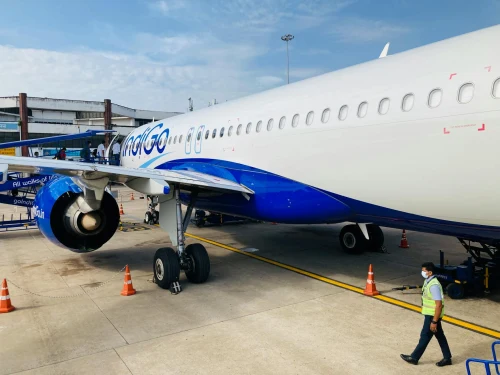 Indigo Airbus A320 (6E) lined up for departure.