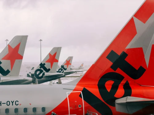 Jetstar (JQ) aircraft on the apron.