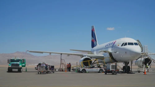 Latam Airlines Airbus A320 (LA) lined up for departure.