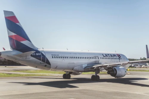 Lati America Airbus A320 (LA) lined up for departure.
