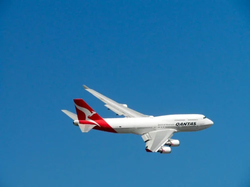 Qantas Boeing 747 (QF) on the airport apron.