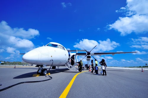 Skyjet Airline (M8) aircraft on the apron under clear skies.