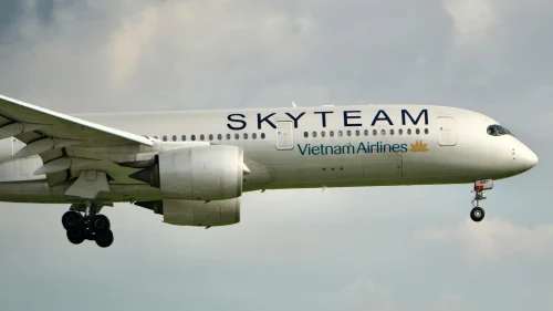 Skyteam Airbus A350 (XX) on the airport apron.