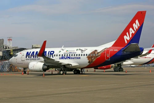 Sriwijaya Air Boeing 737 (SJ) on the airport apron.