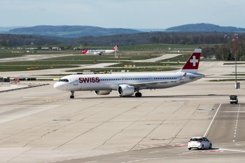 Swiss International Airlines (SW) aircraft on the apron.