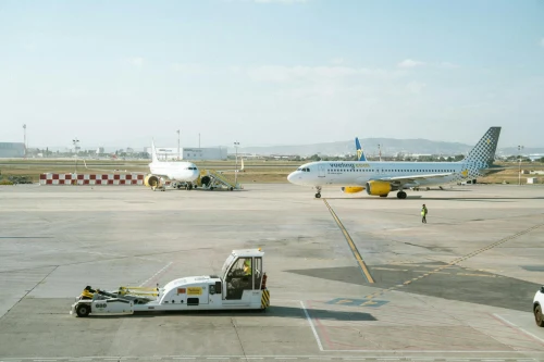 Vueling Airbus A321 (VY) lined up for departure.