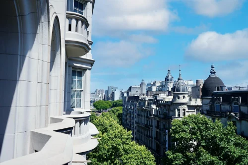 View of historic architecture and skyline in Buenos Aires, Argentina on a sunny day