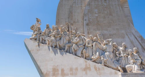 Padrão dos Descobrimentos monument featuring explorers in Lisbon under a bright blue sky