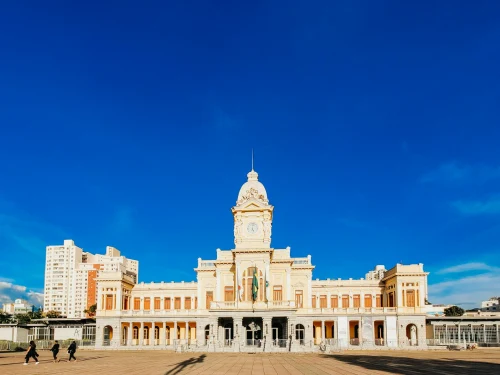 Iconic neoclassical station on a sunny day in Belo Horizonte, Brazil