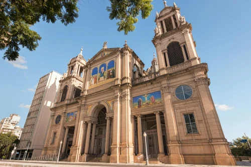Beautiful architecture of Porto Alegre Cathedral in Rio Grande do Sul, Brazil on a sunny day