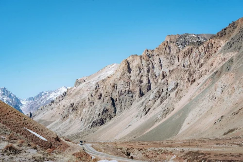 Stunning mountain landscape in Los Penitentes, Mendoza, Argentina, with clear blue sky