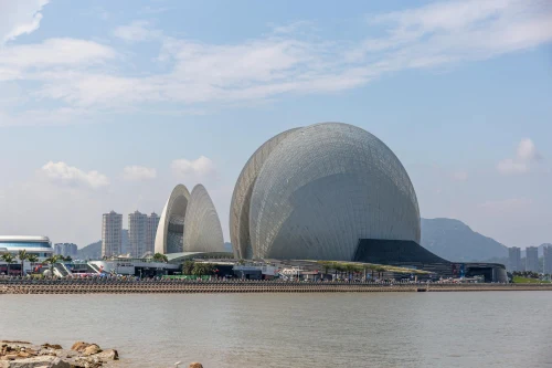 Stunning view of Zhuhai Opera House on a sunny day by the coastline