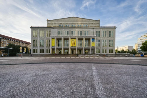 Front view of the iconic Leipzig Opera House with its neoclassical design in the daylight