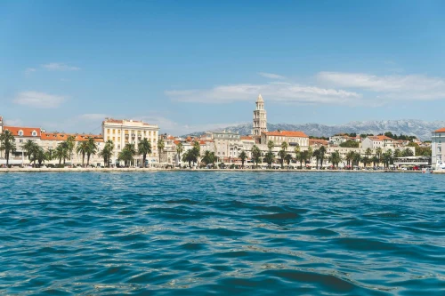 Stunning panoramic view of Split's historic waterfront with Diocletian's Palace in sunny Croatia