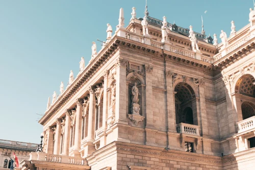 Classic Renaissance architecture of the Hungarian State Opera House on a sunny day in Budapest