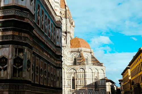 A captivating view of the Florence Cathedral's dome under a clear blue sky in Italy