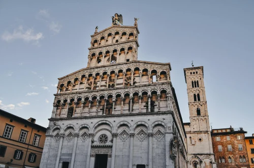 Stunning facade of the Cathedral of San Michele in Lucca under a clear sky