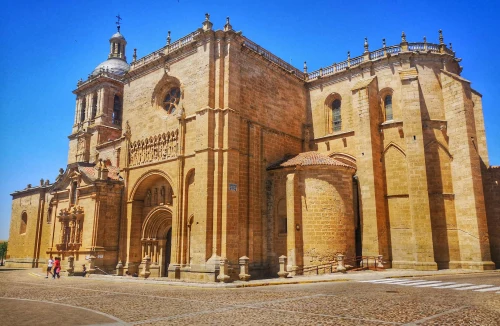 Stunning architectural beauty of historic cathedral with clear blue sky background