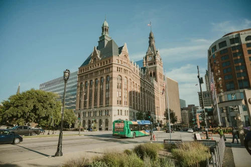 Milwaukee City Hall's iconic architecture shines under a clear blue sky in Wisconsin