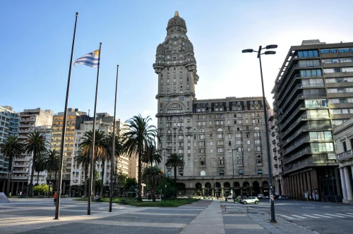 Stunning view of Palacio Salvo in Montevideo, displaying iconic architecture under a clear sky