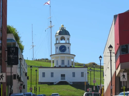 Capture of the historic Halifax Town Clock against a clear blue sky